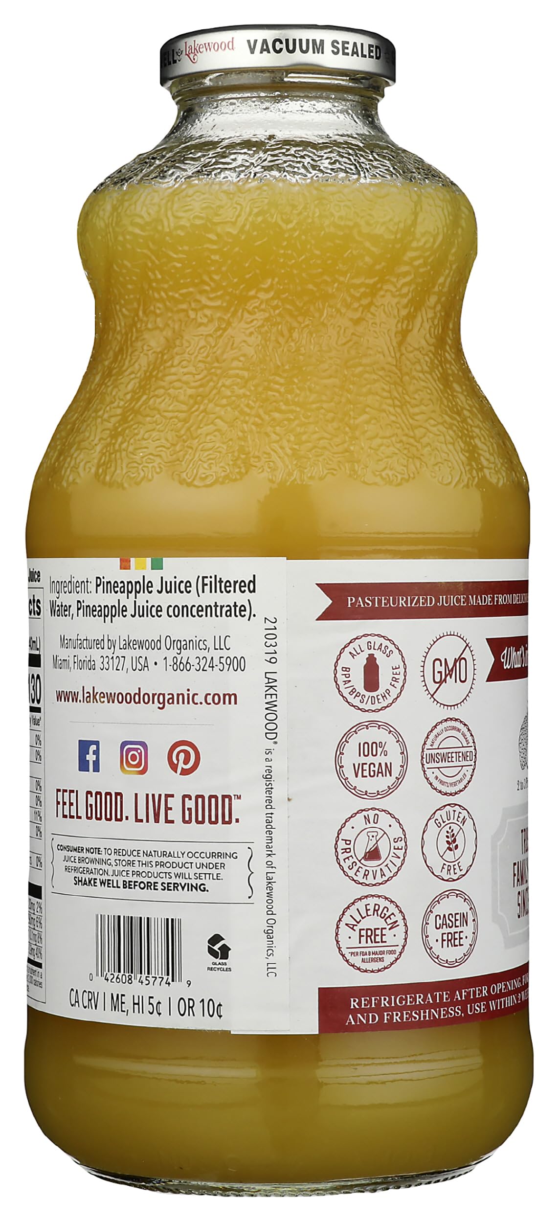 Lakewood Pineapple Juice 12-pack case highlights convenient stock-up