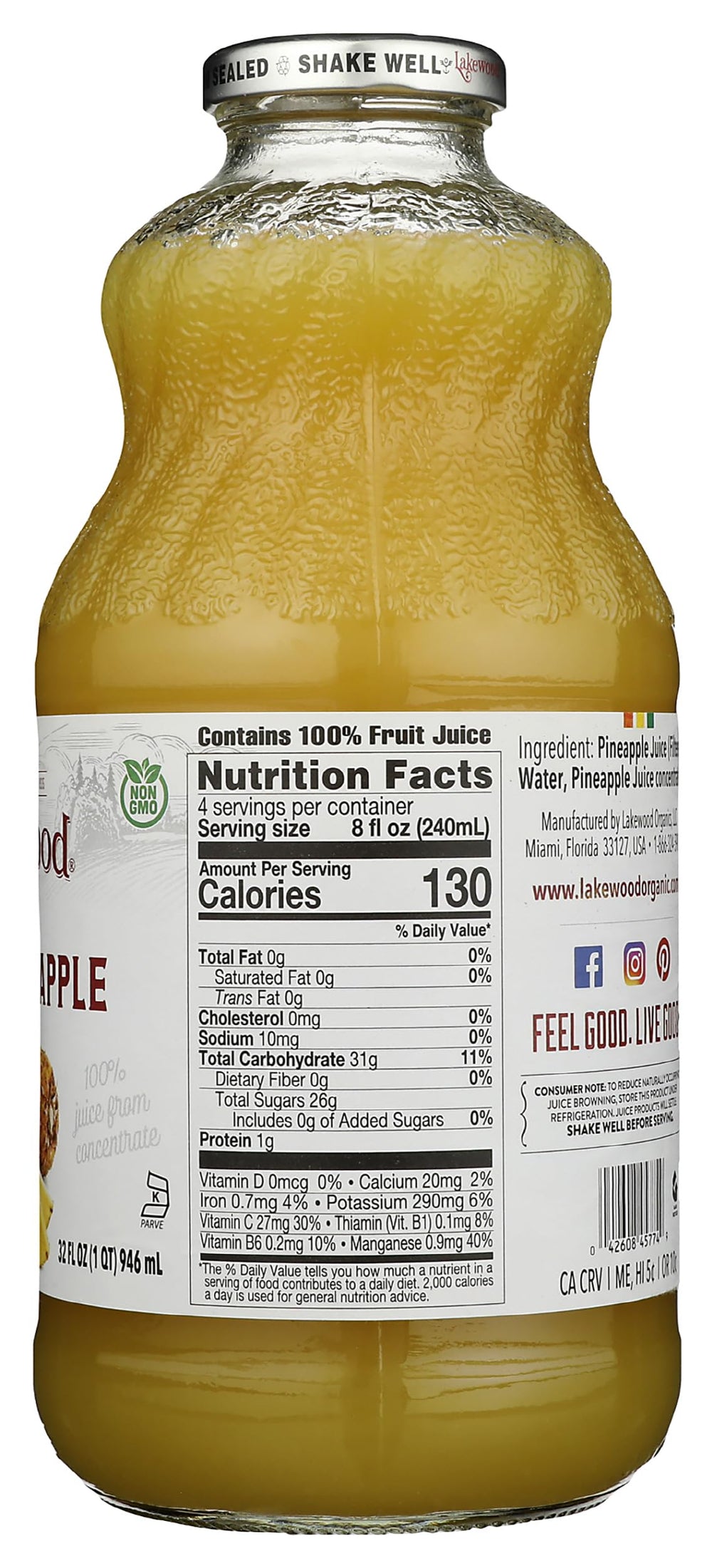 Lakewood Pineapple Juice glass pour demonstrates refreshing taste