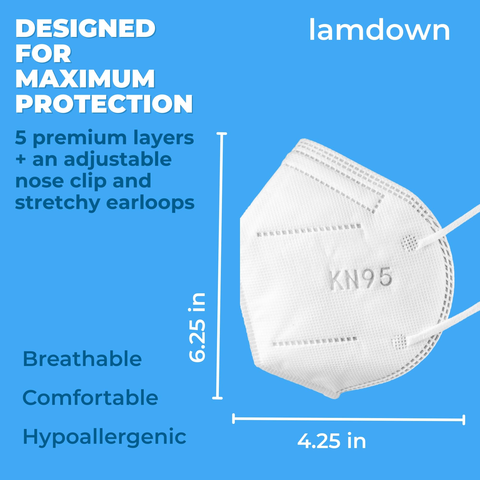 Lamdown KN95 mask with soft inner layer for comfortable extended wear.