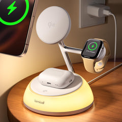 Lamicall 4-in-1 Qi2 charger station front view with MagSafe compatibility for iPhone