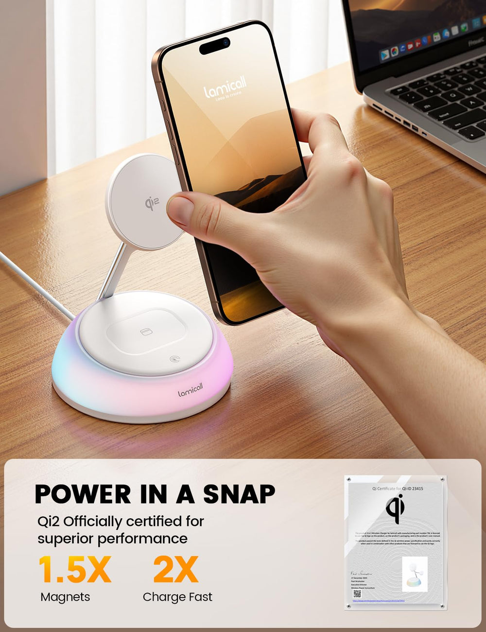 Lamicall Apple Watch charging on a stable stand