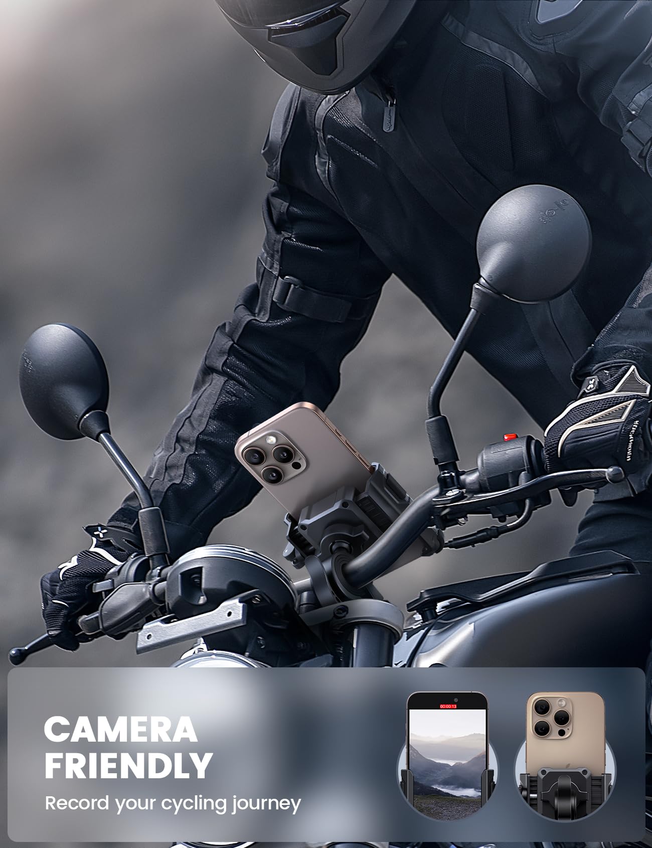 Lamicall bike phone clip clamp reinforces grip on the handlebars.