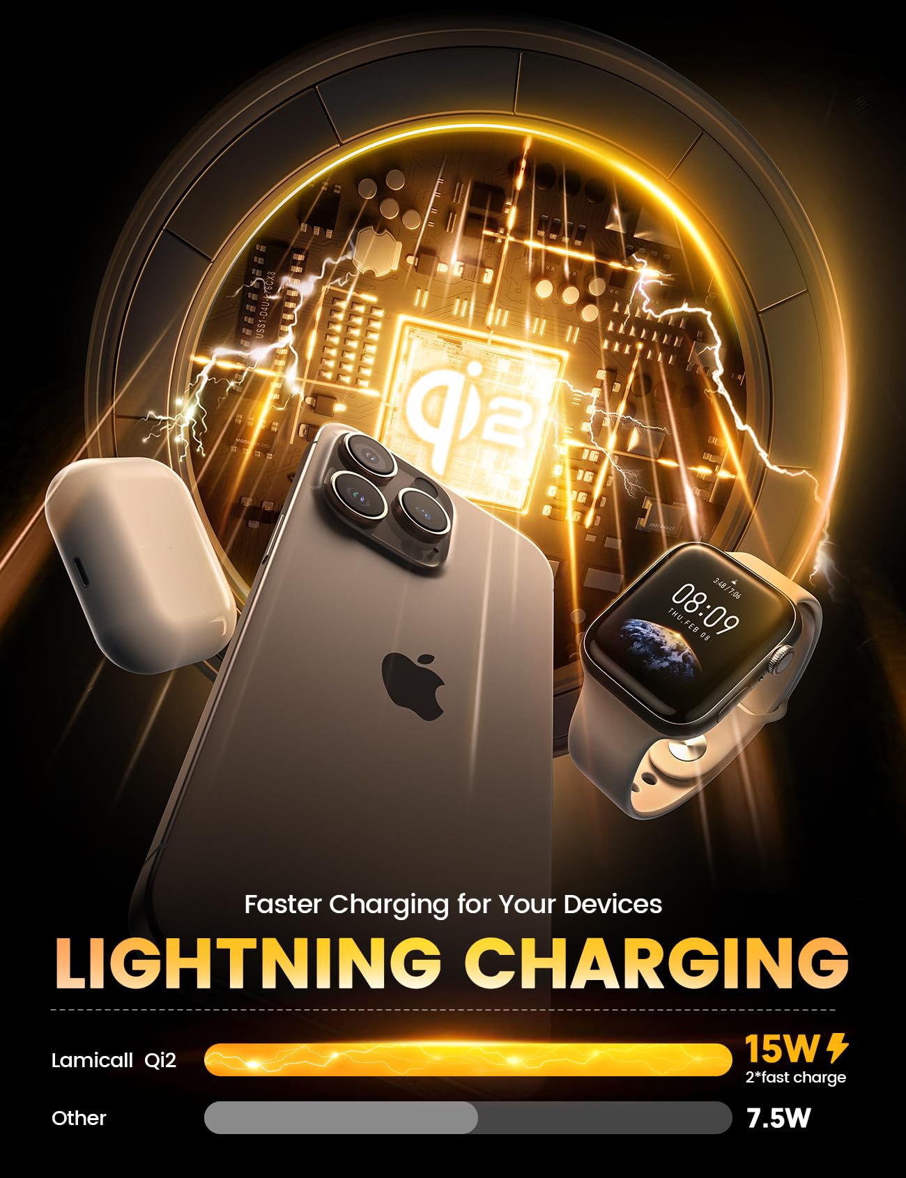 Lamicall Qi2 MagSafe station with LED night light for ambient bedside glow