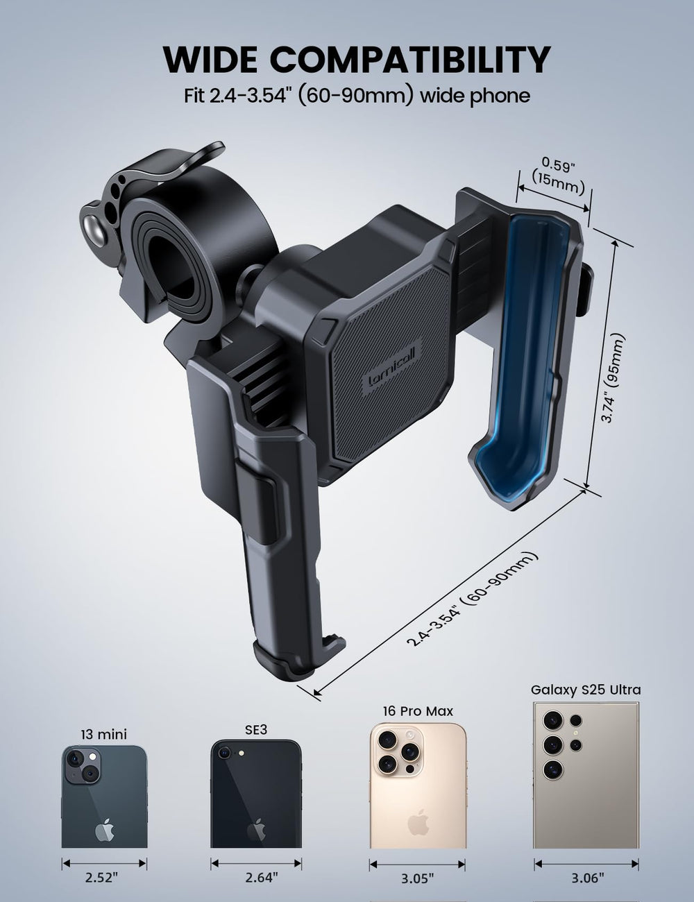 Lamicall silicone padded grip keeps the phone secure on rough roads.