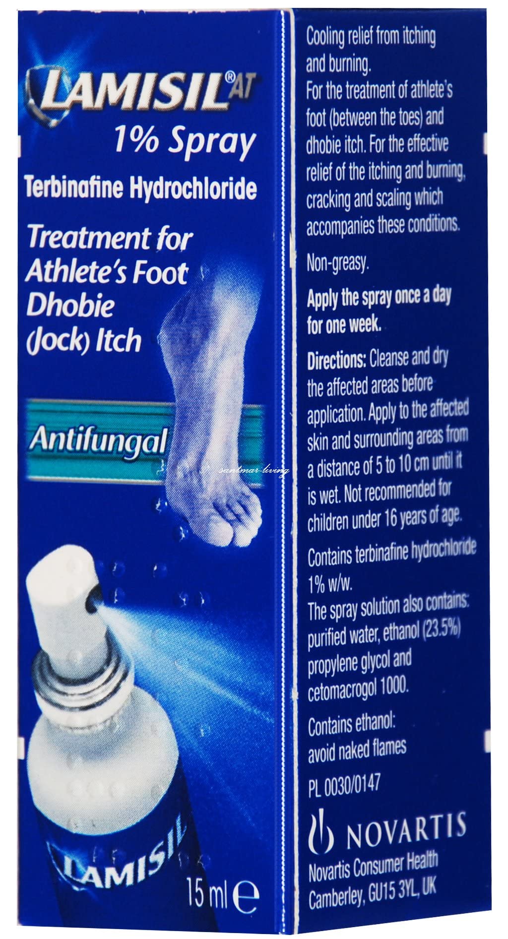 Close-up of Lamisil spray nozzle ready to apply to between-toe infection.