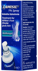 Close-up of Lamisil spray nozzle ready to apply to between-toe infection.