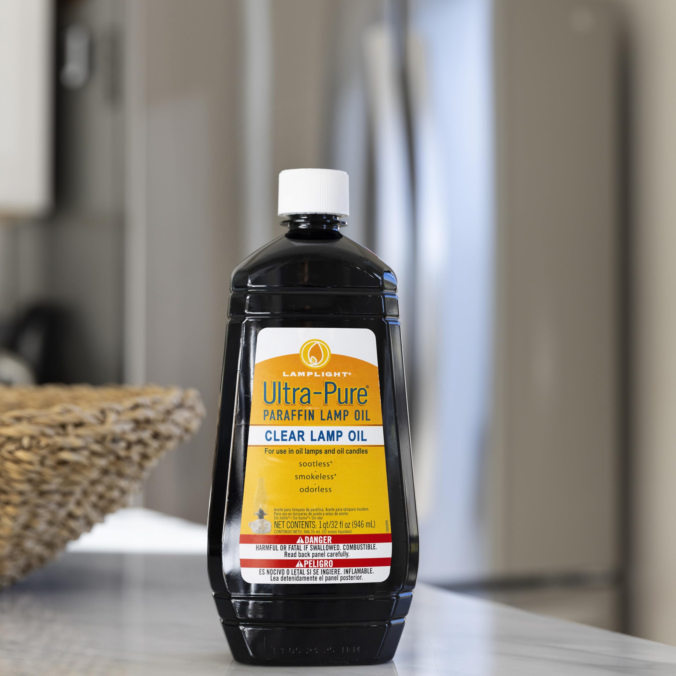Lamplight Ultra-Pure Lamp Oil in a clear bottle delivering smokeless indoor use.