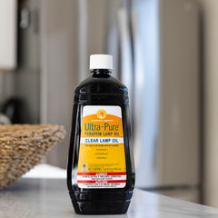 Lamplight Ultra-Pure Lamp Oil in a clear bottle delivering smokeless indoor use.