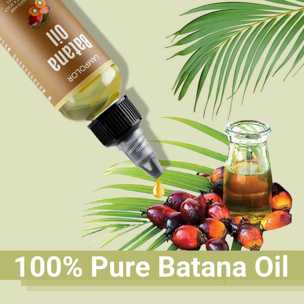 Lampolar Raw Batana Oil ingredients close-up emphasizes rich fatty acids for nourishment.