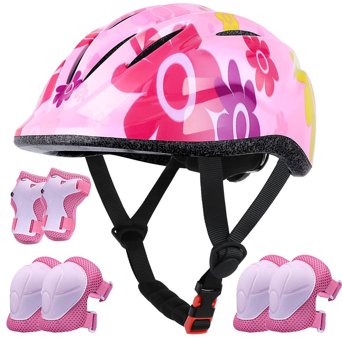 Lamsion kids helmet in pink sunflower design for safe cycling and skating