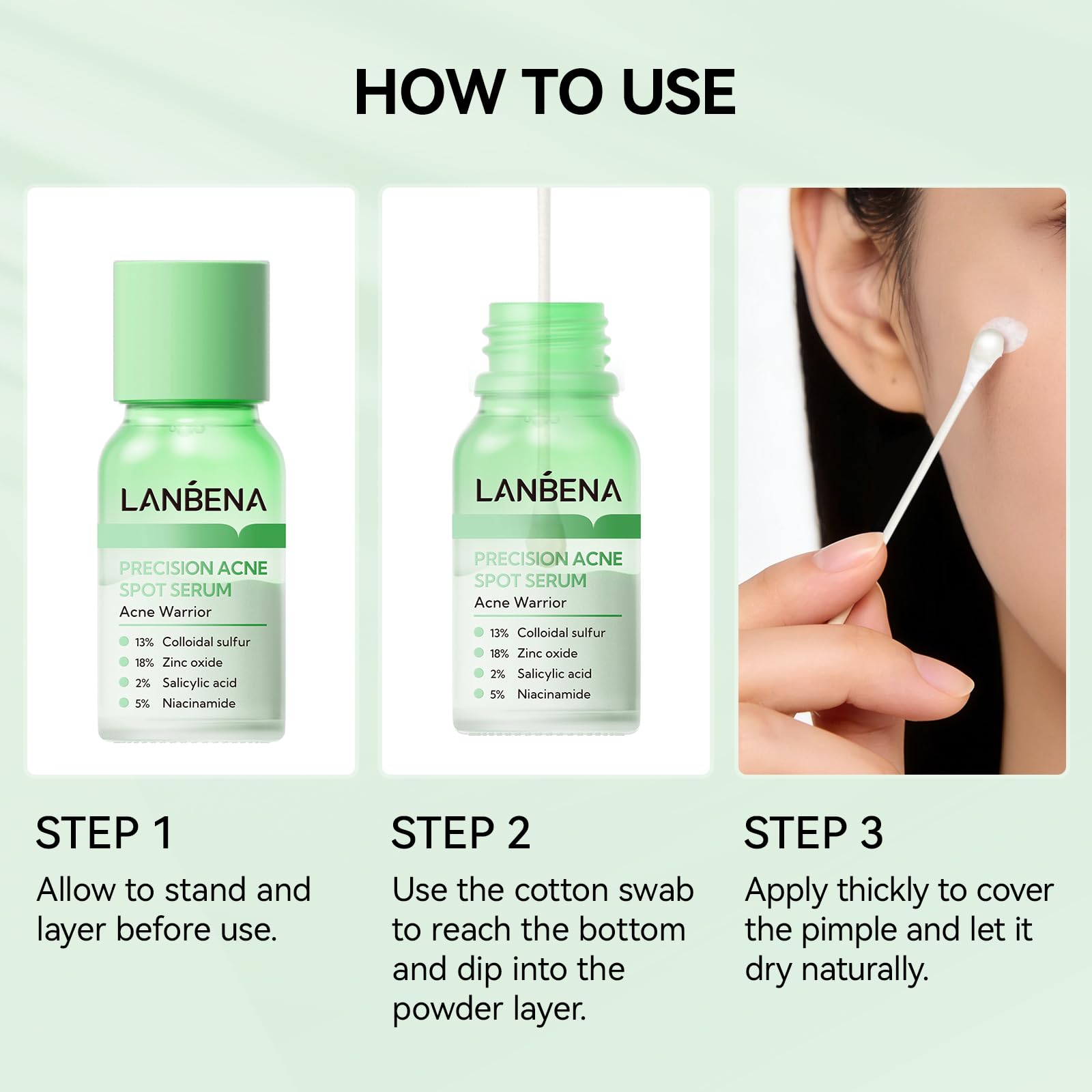 LANBENA dermatologist-tested badge signals skin-friendly formulation.