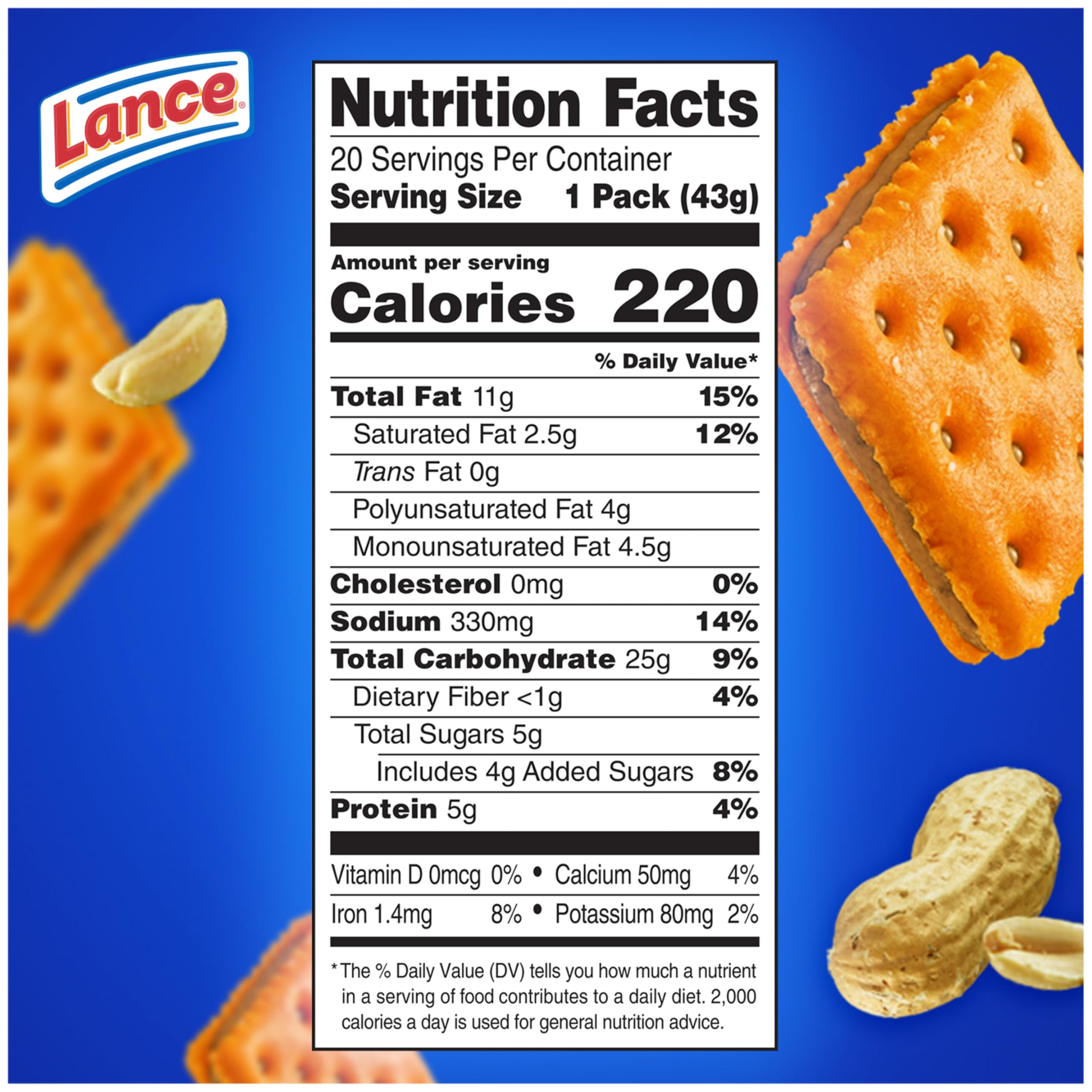 Lance ToastChee peanut butter sandwich crackers pack back, convenient for on-the-go snacking.