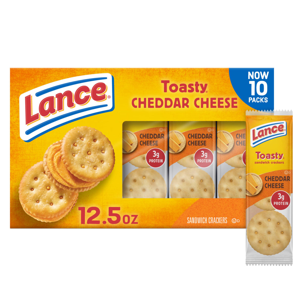 Lance Toasty Cheddar sandwich crackers box front for on-the-go snacking