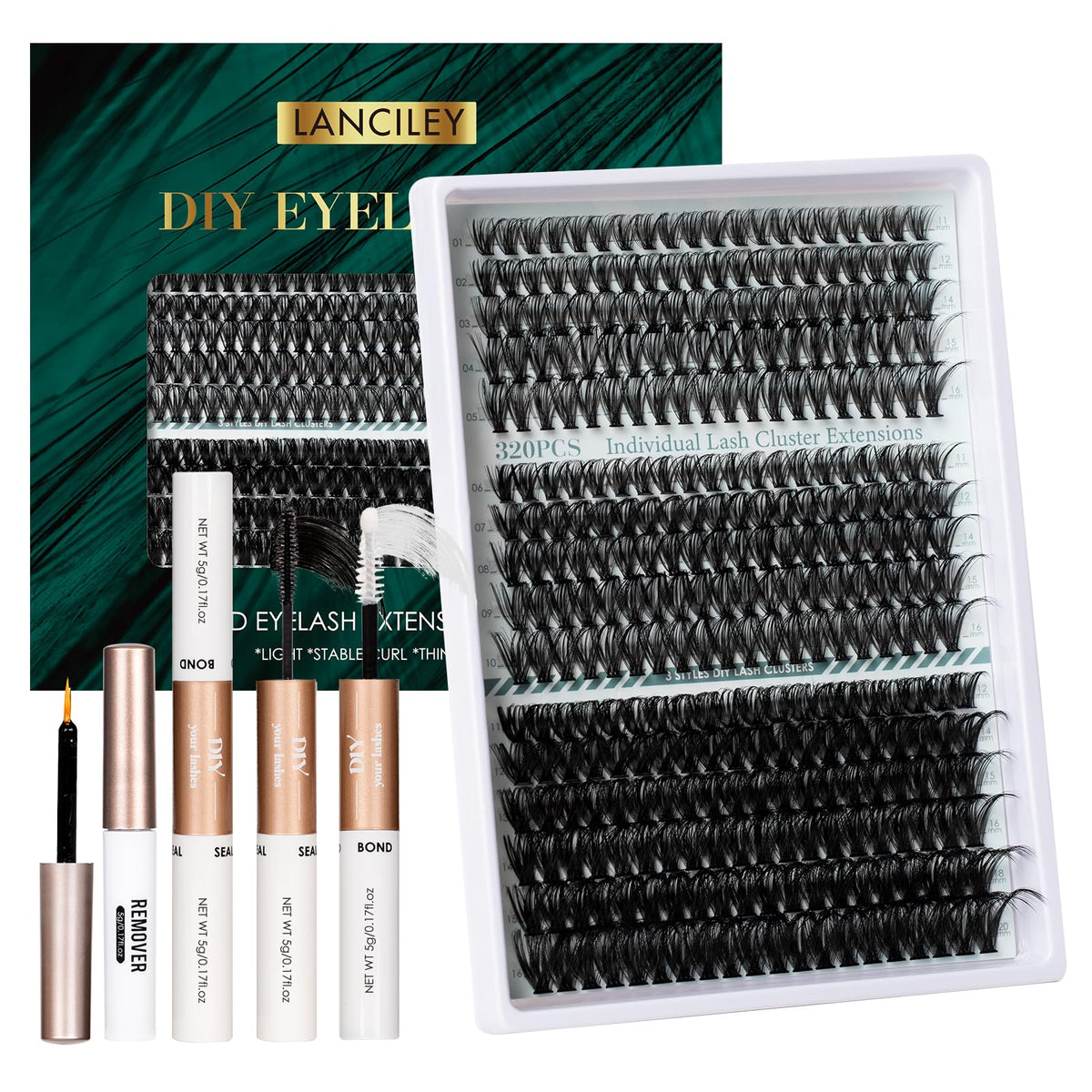 Lanciley lash clusters kit 320pcs for a fuller, at-home lash look.