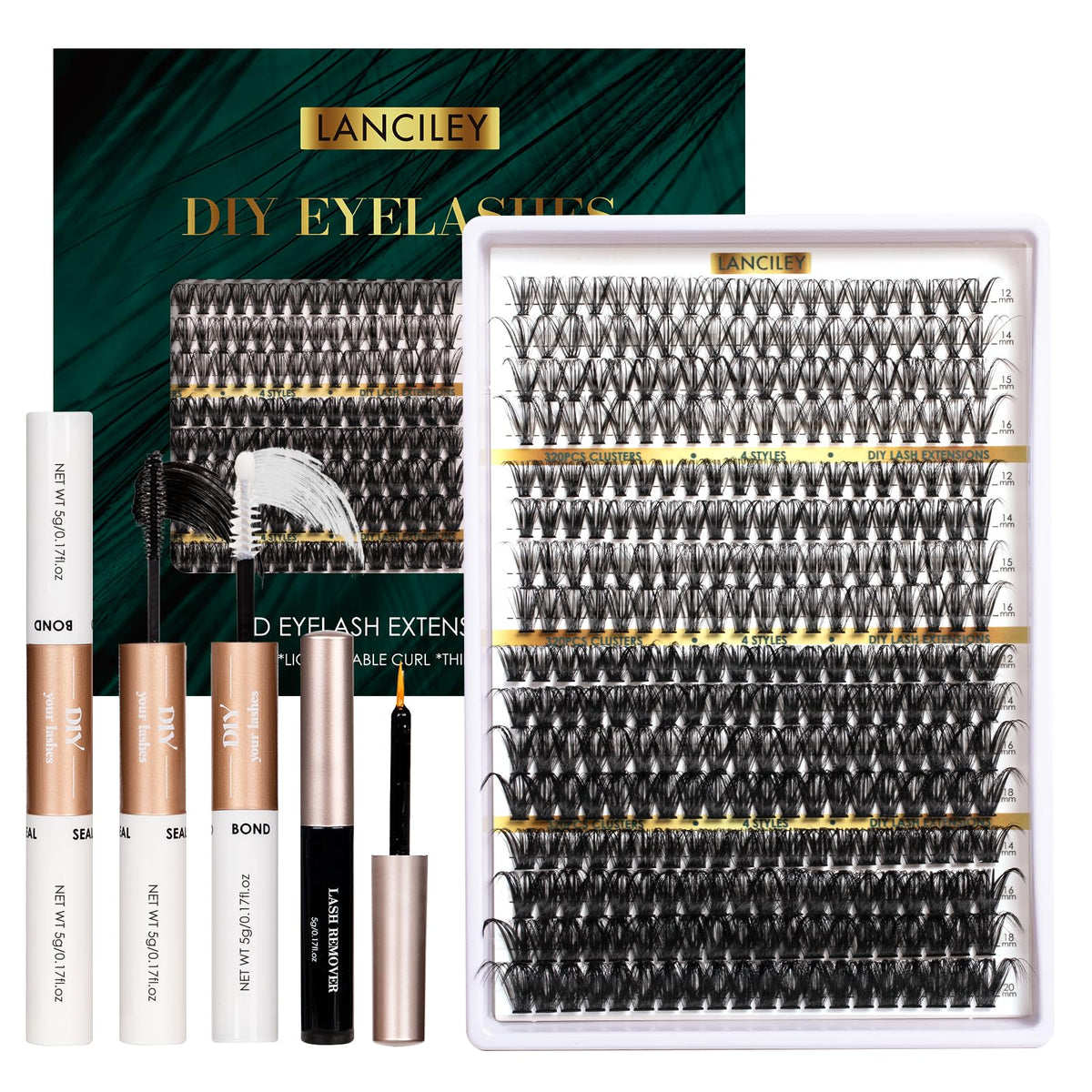 Lanciley Lash Clusters kit cover showing 320 pieces for versatile looks.