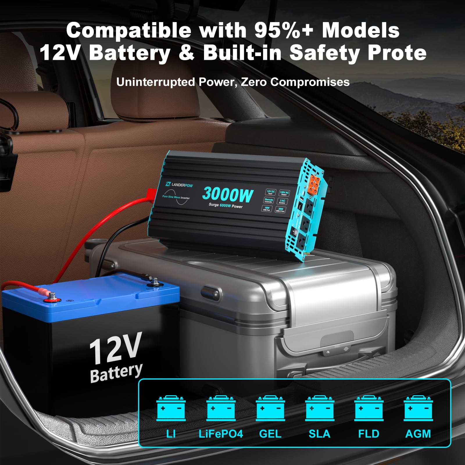 LANDERPOW inverter in RV cabin demonstrates sturdy build for off-grid power.