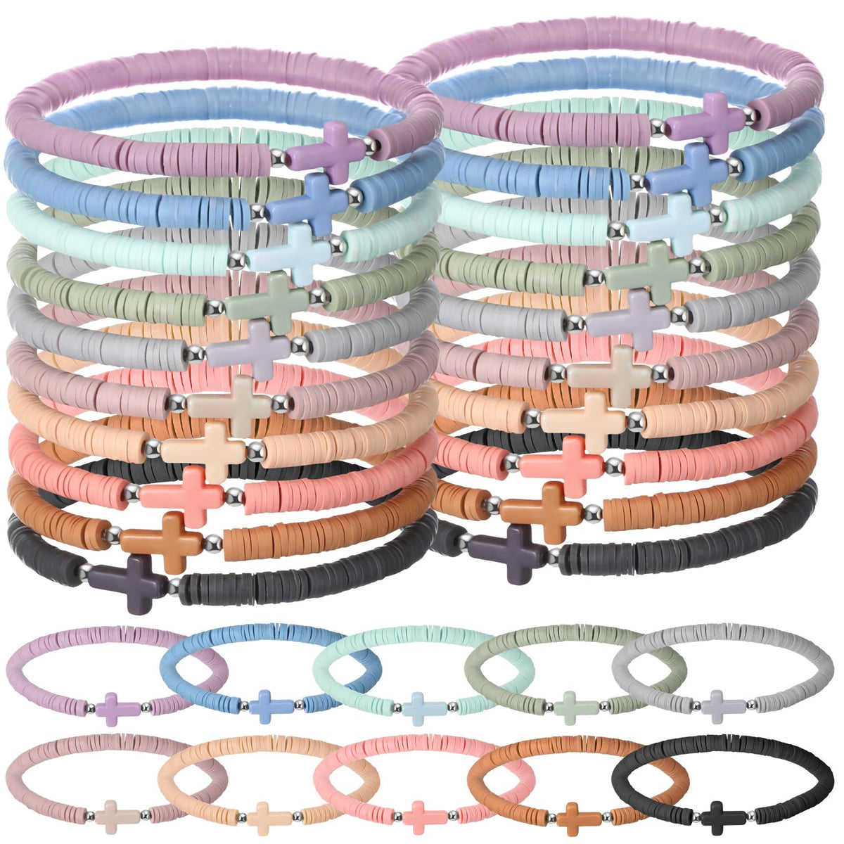 Landical cross bracelets bulk in Morandi colors for coordinated church events.