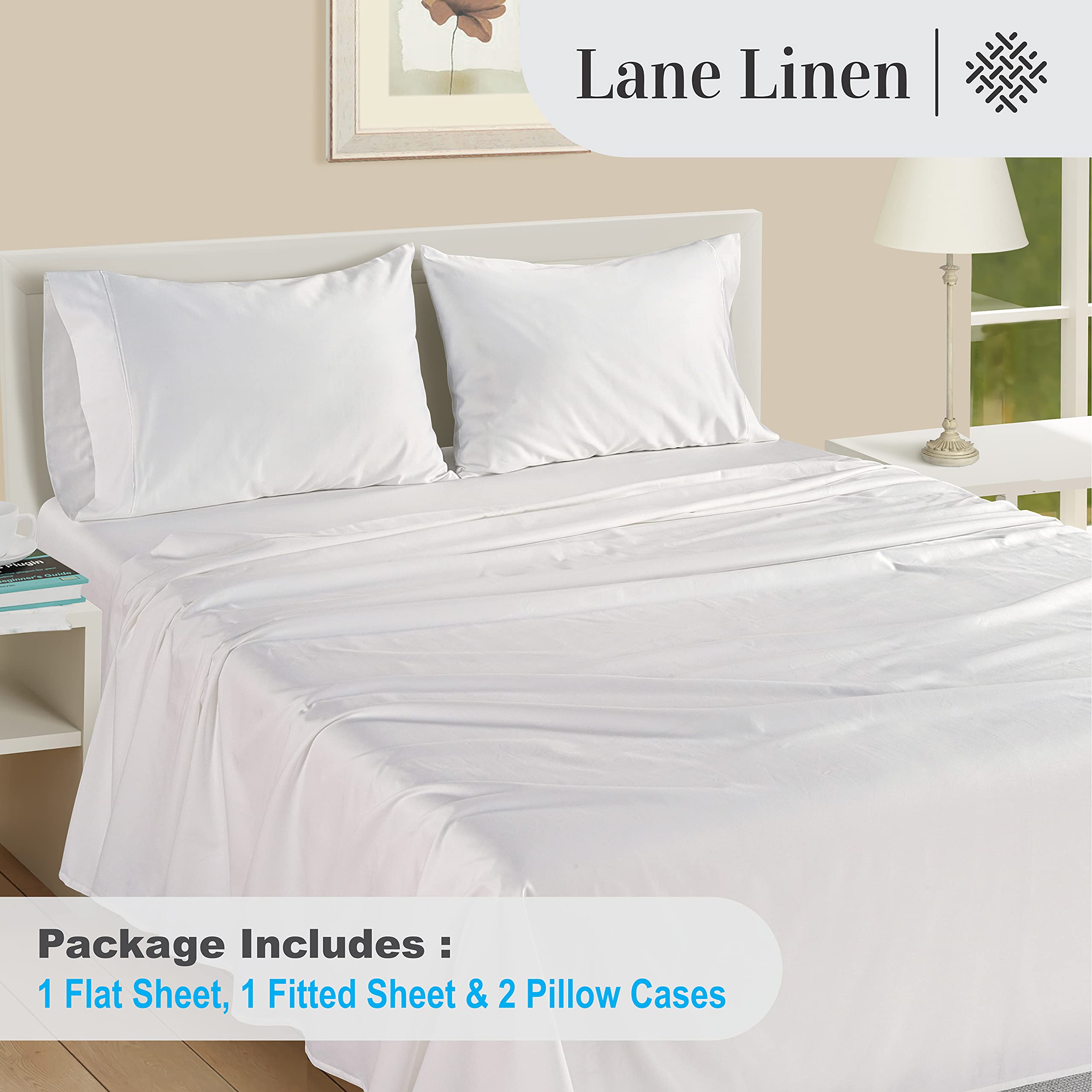 Lane Linen deep-pocket fitted sheet secures a queen bed with 61x81 dimensions.
