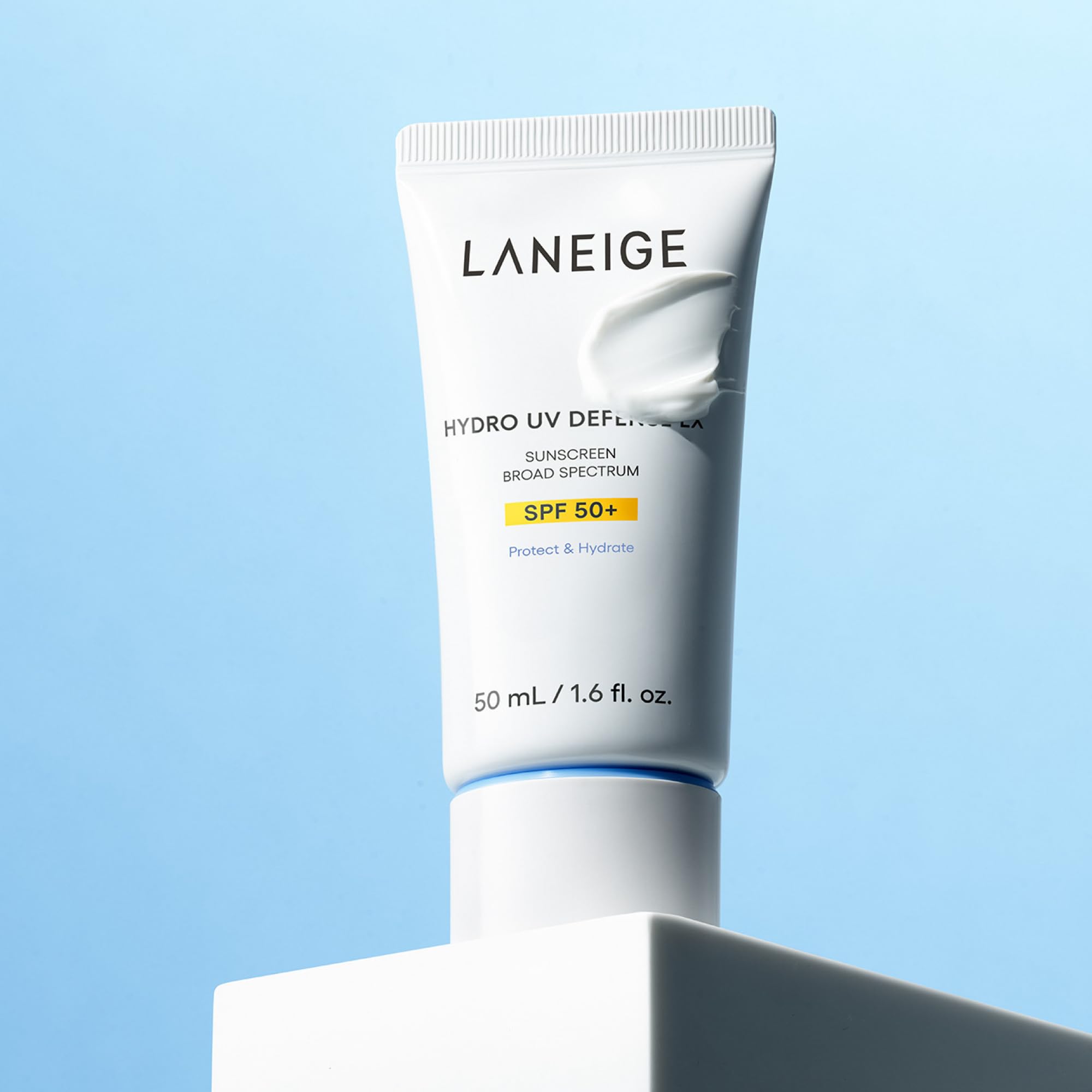 LANEIGE Hydro UV Defense Sunscreen in a daily routine setup with skincare products