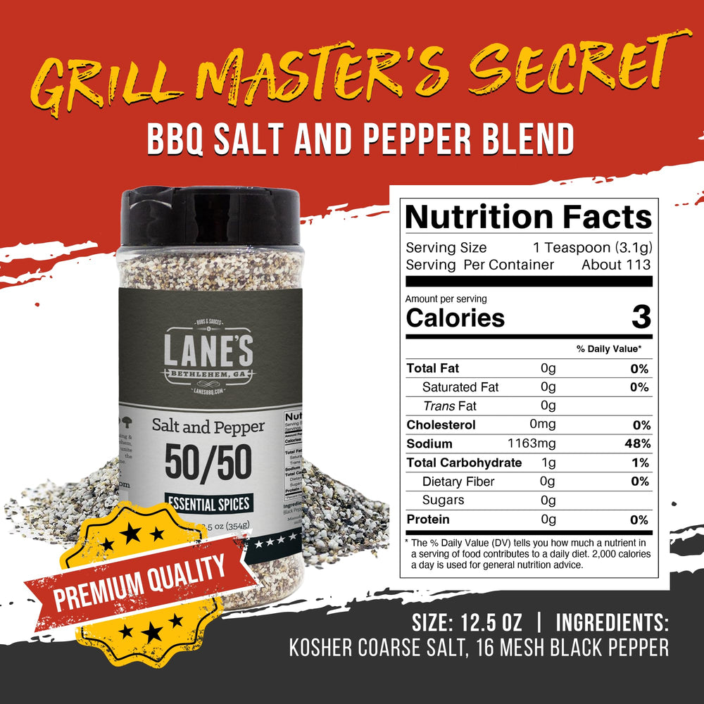 Lane's 50/50 salt and pepper grinder ready for grilling and searing.