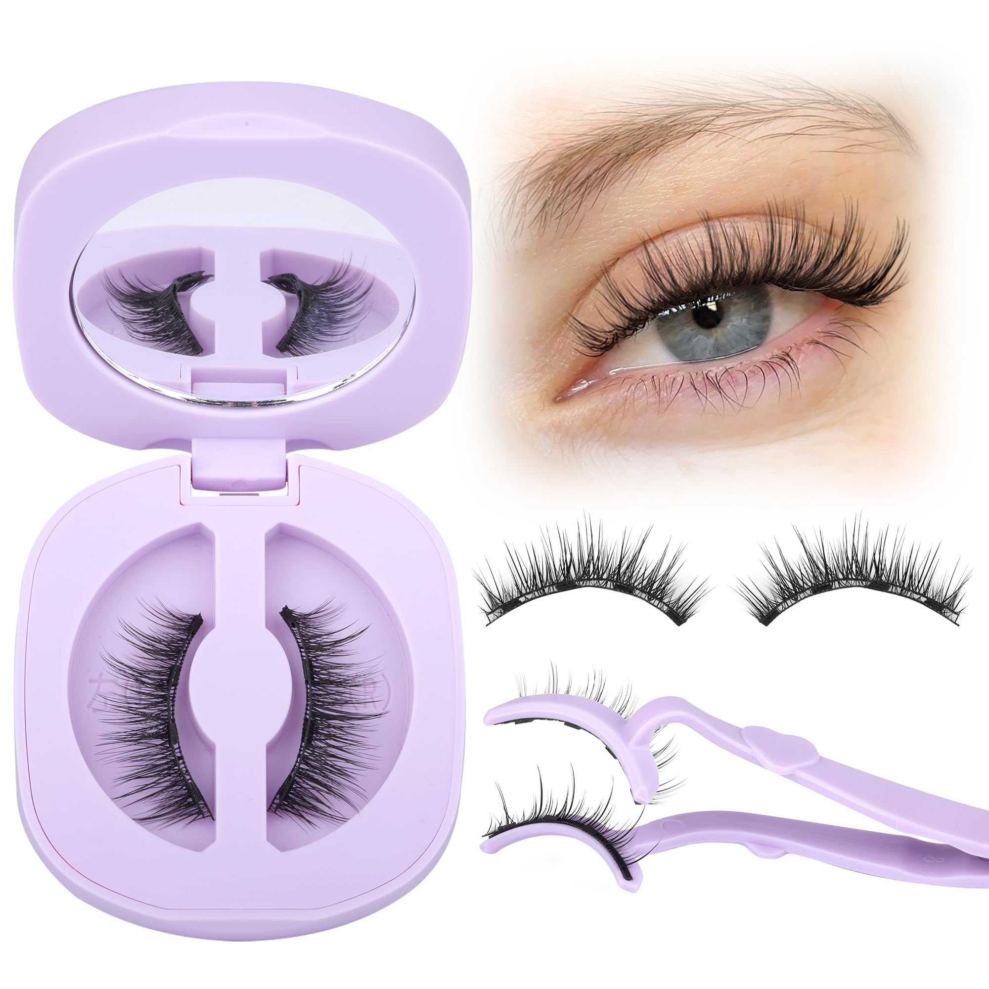 Lanflower magnetic eyelashes with applicator for quick, glue-free application.
