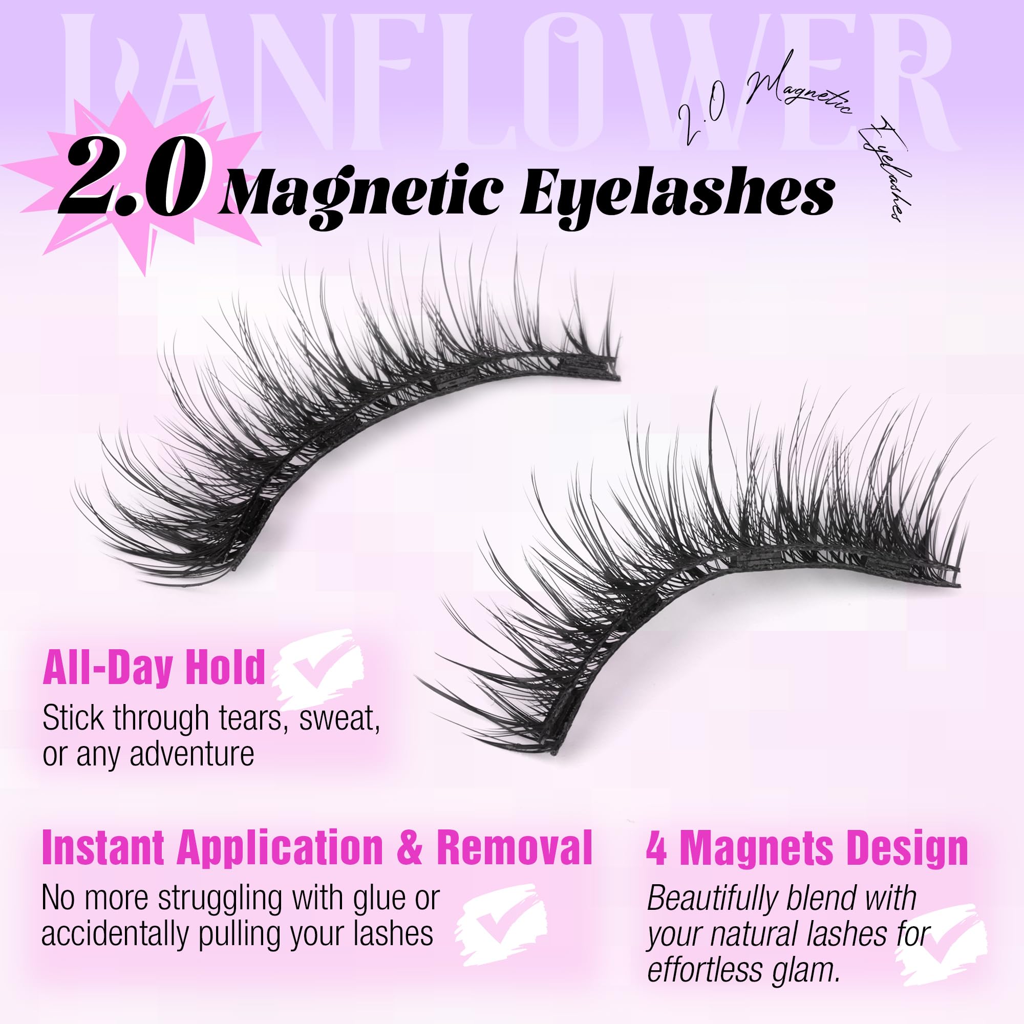 Lanflower magnetic lashes no glue for quick, secure daily wear.