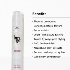 L'ANGE HAIR Posh Hair Polish bottle close-up shows nourishing botanicals for hair health.