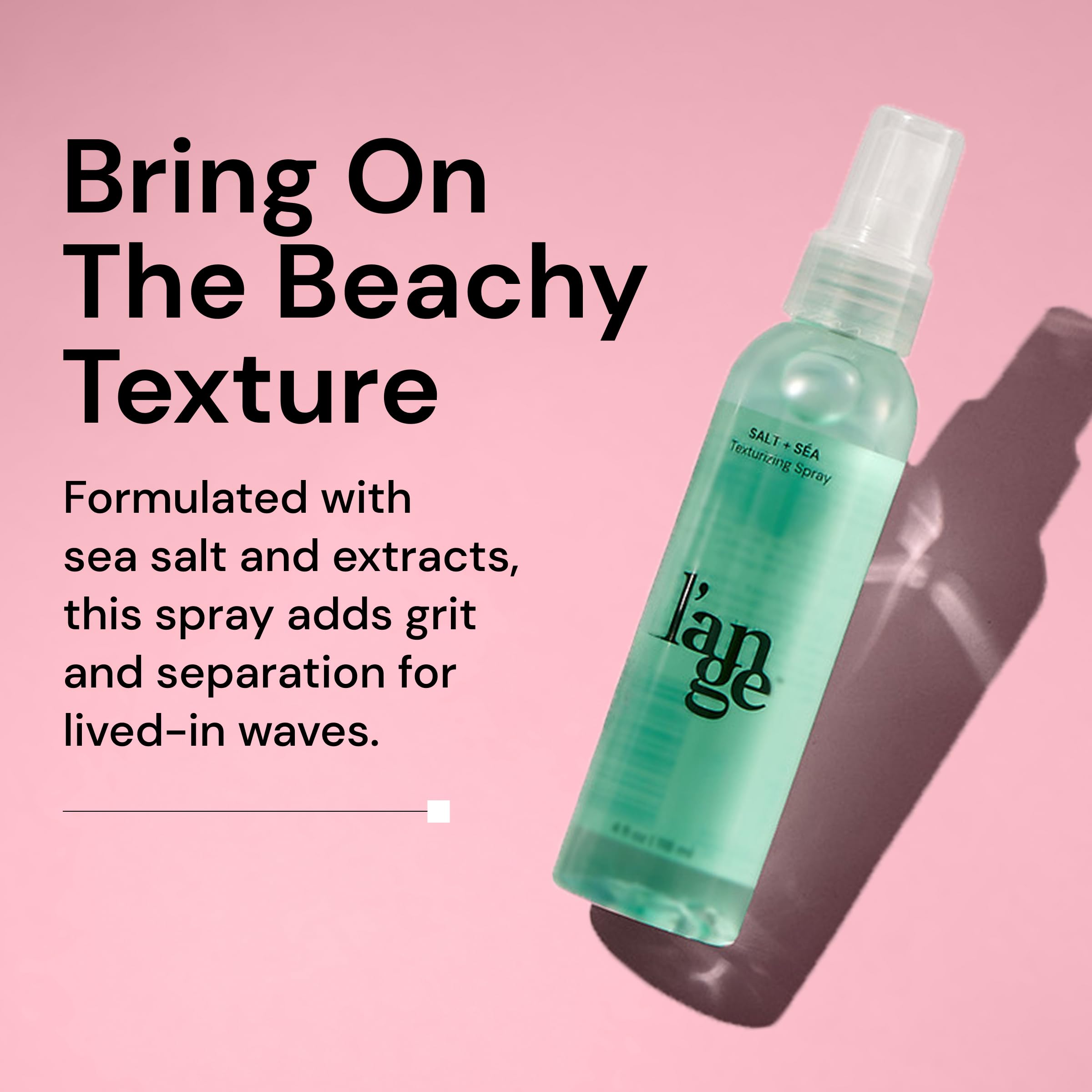 LANGE HAIR Sea Salt Texturizing Spray on wet hair creates beachy waves.