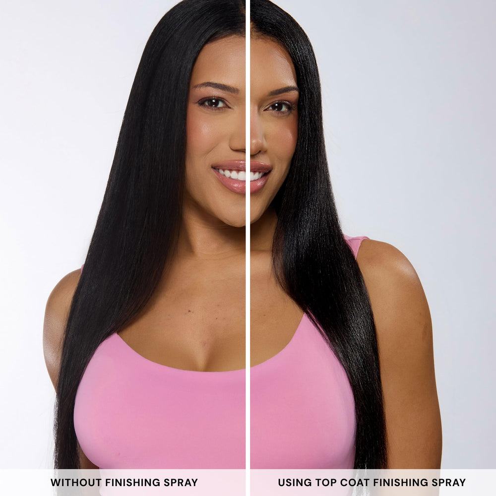 L'ANGE HAIR Top Coat Shine Spray revives dull strands with gloss.