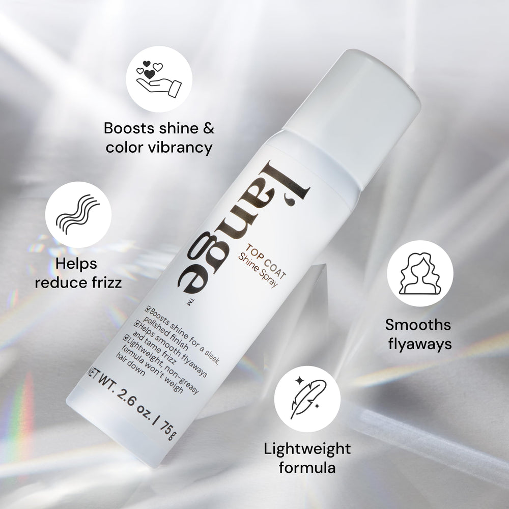 L'ANGE HAIR Top Coat Shine Spray fine mist smooths flyaways.