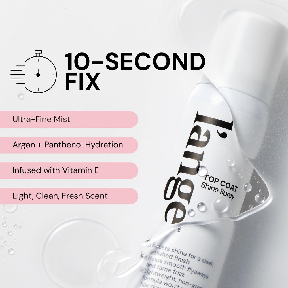 L'ANGE HAIR Top Coat Shine Spray adds vibrant shine to color-treated hair.