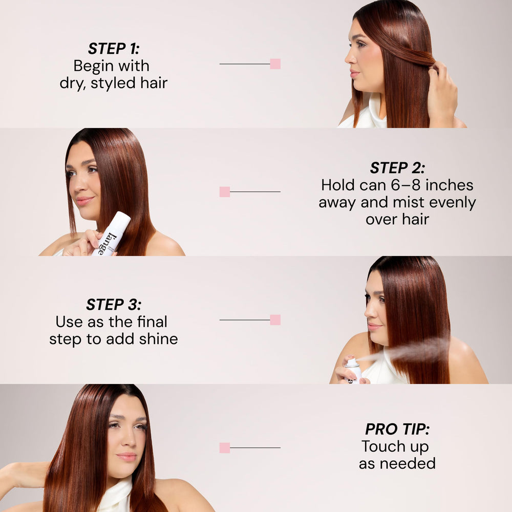 L'ANGE HAIR Top Coat Shine Spray boosts shine with just a few sprays.