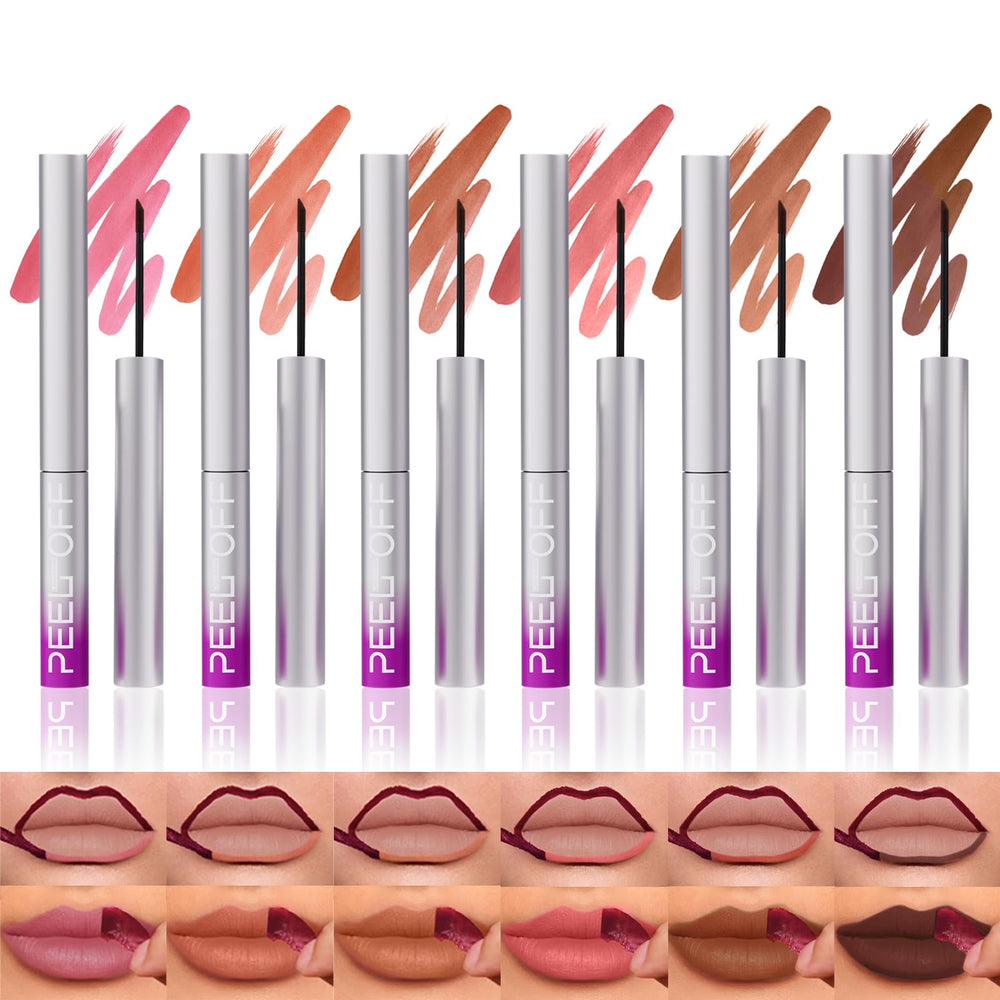 Langmanni 6-piece peel-off lip liner set packaging shows the color range for versatile looks.