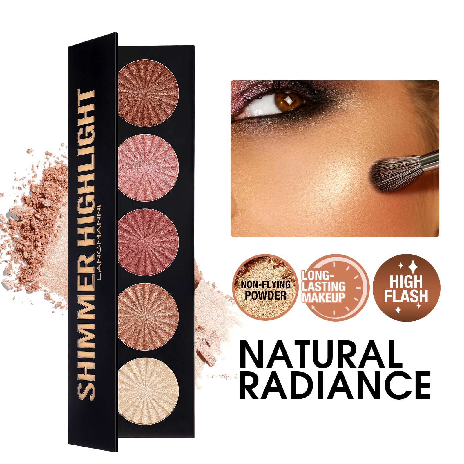 Langmanni face illuminator compact for precise cheekbone and brow bone highlight.