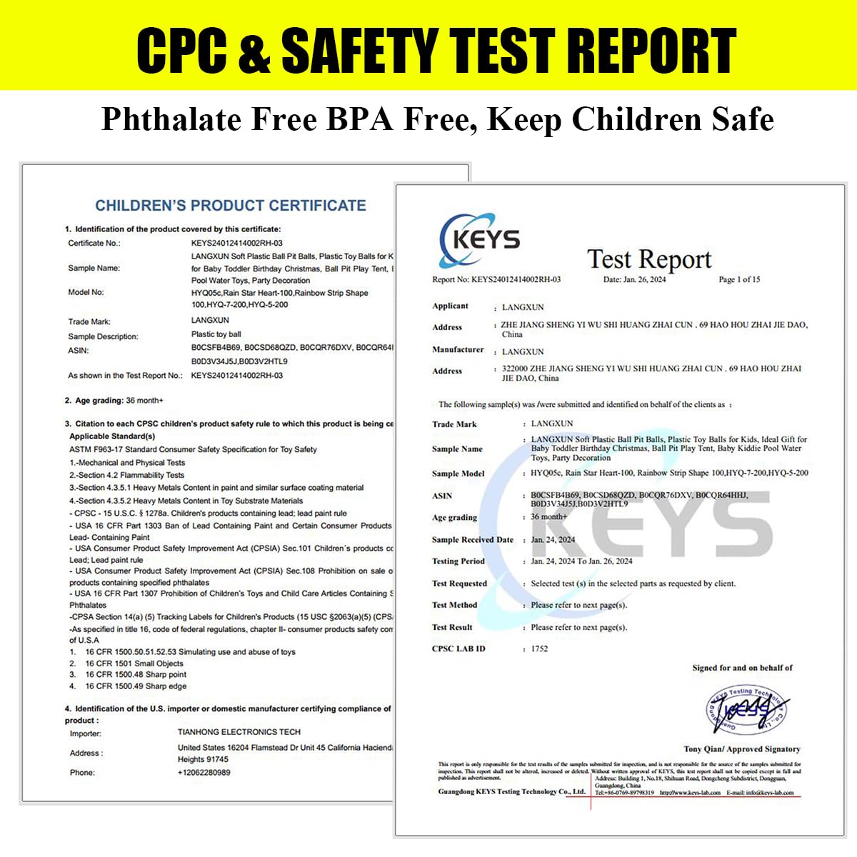 LANGXUN safety-tested balls meet CPC standards for peace of mind
