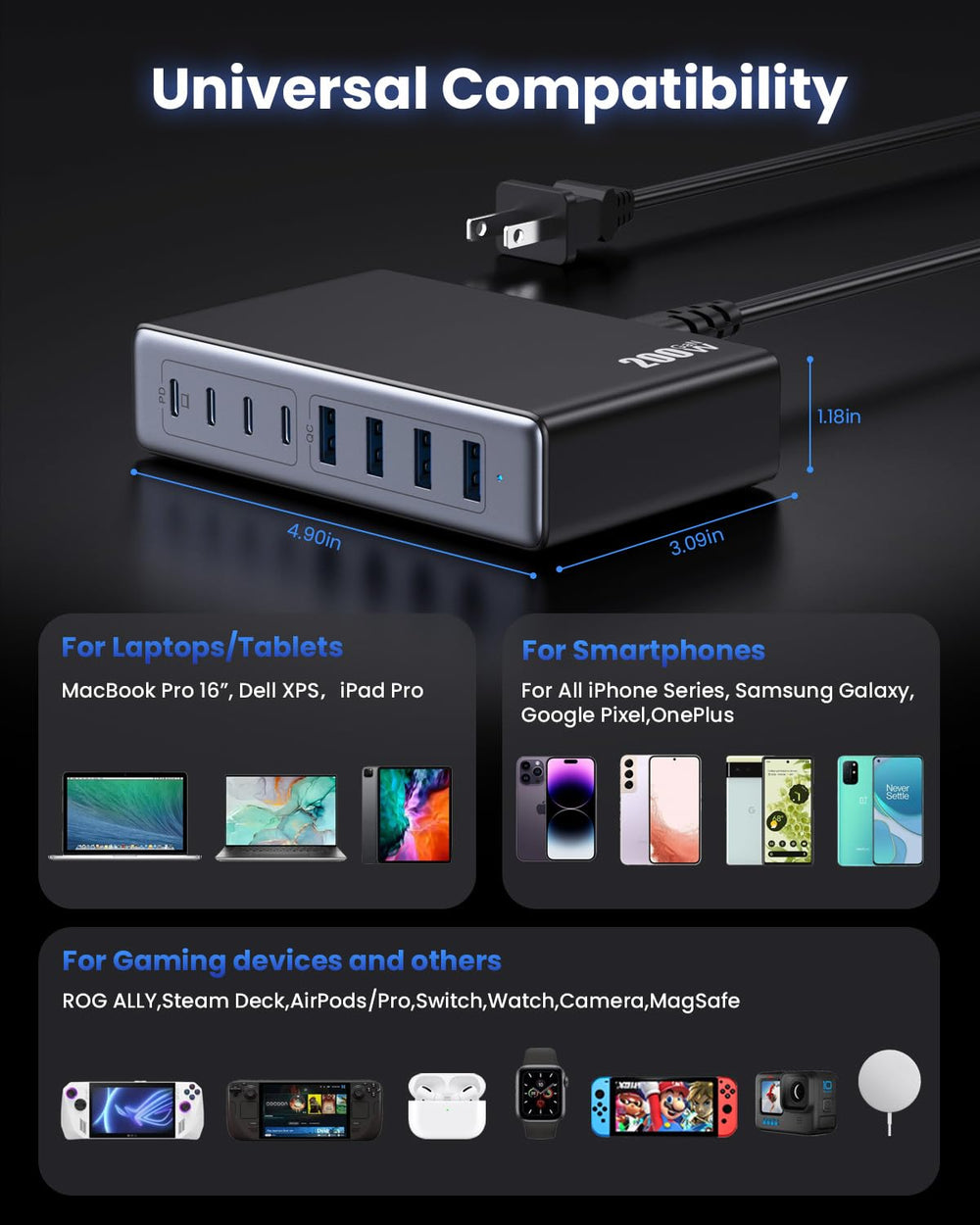 LanLuk 8-port layout keeps desk organized while charging multiple devices