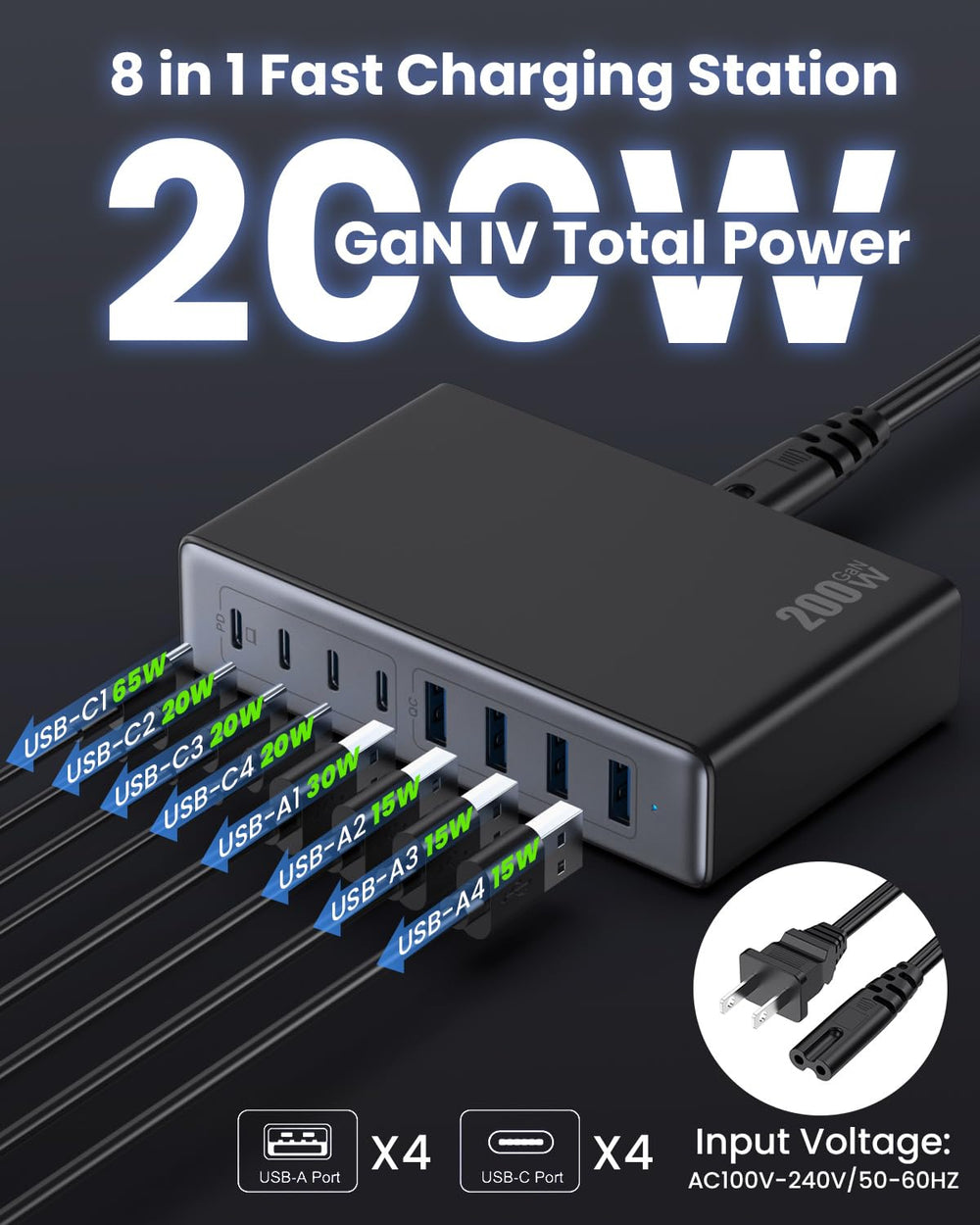 LanLuk Ganiv charger back ports with eight ports for multi-device charging
