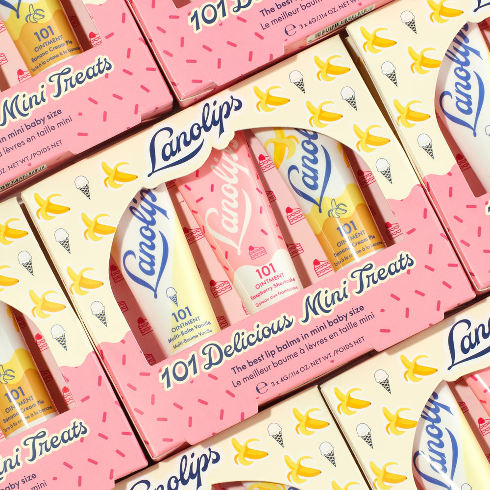 Lanolips 101 Banana Cream Pie Mini Trio balm for lips and dry skin.