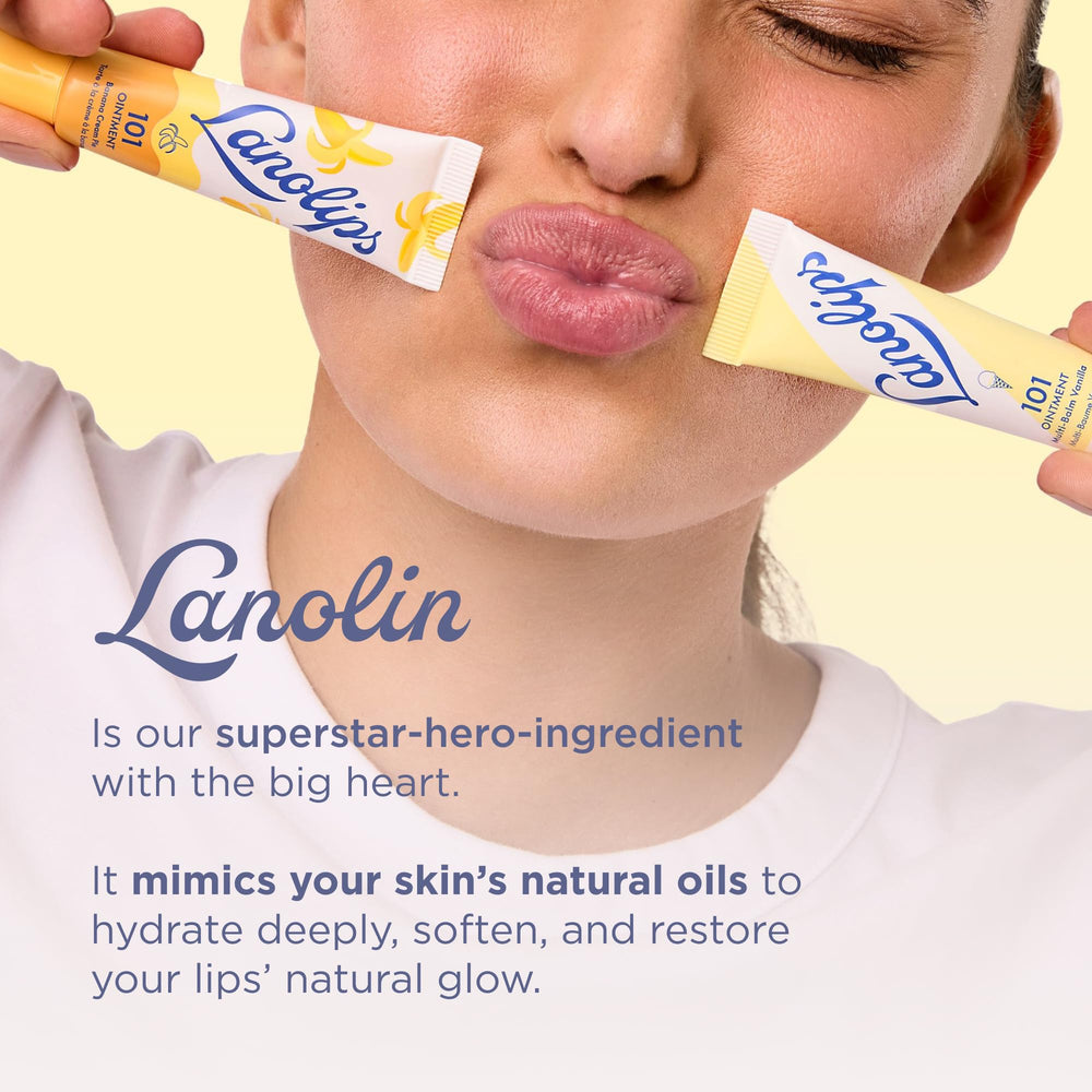 Lanolips 101 Ointment applied on dry lips provides moisture.