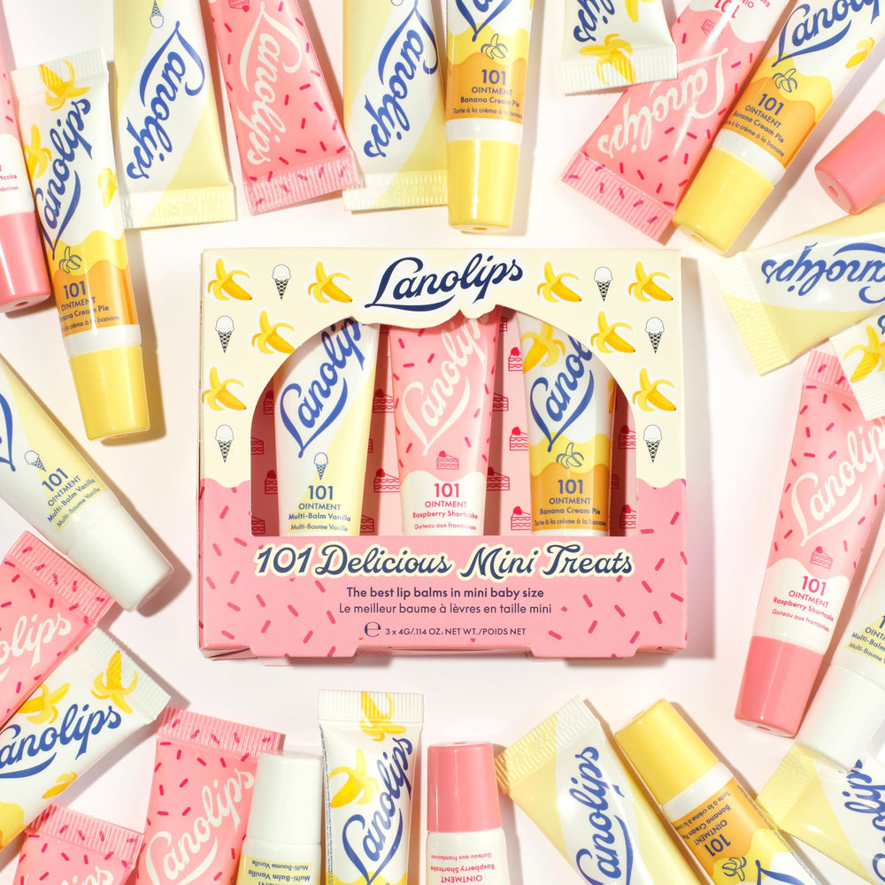 Lanolips 101 Raspberry Shortcake Mini Trio offers fruity hydration for dry lips.