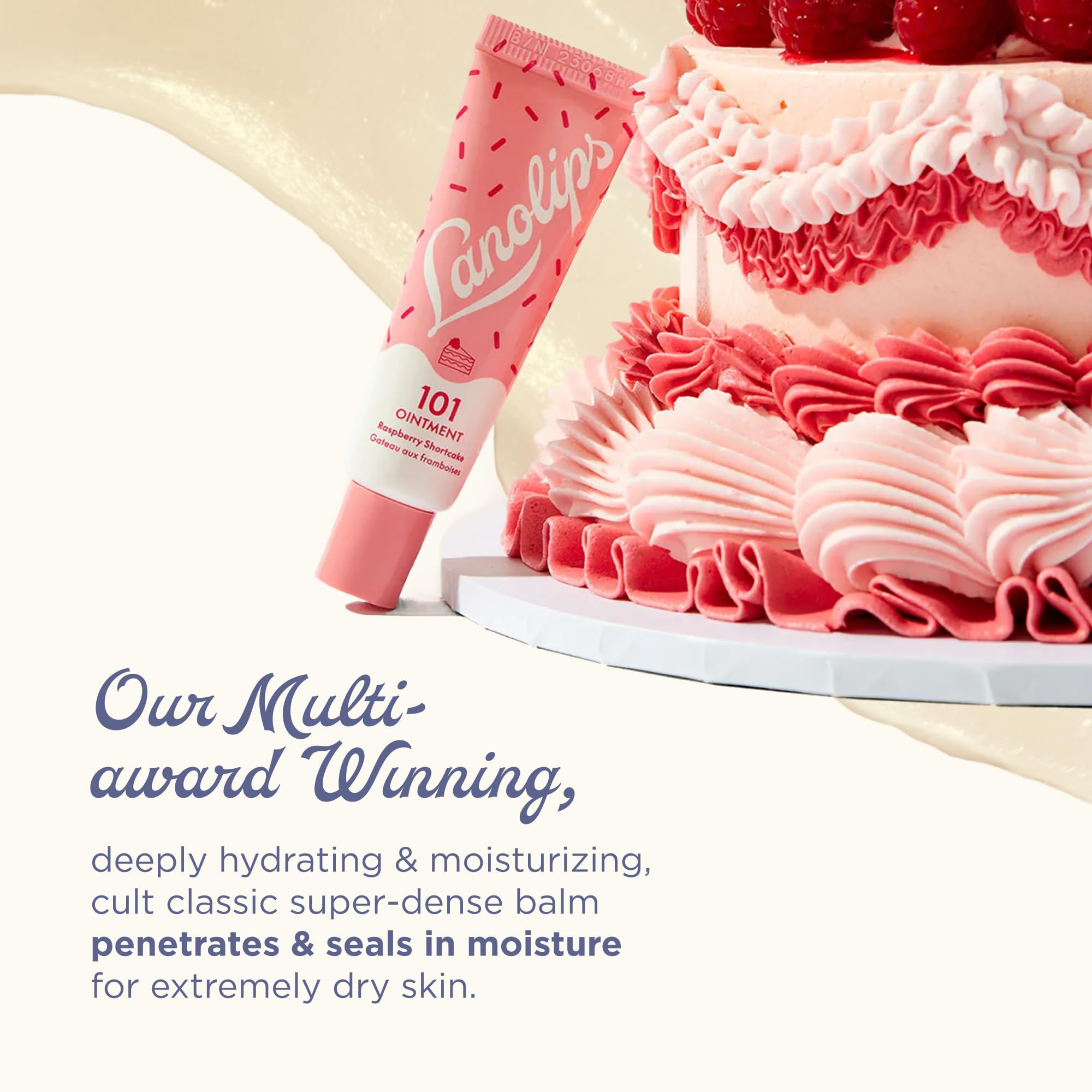 Lanolips 101 Ointment Raspberry Shortcake texture on creamy formula