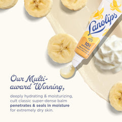 Lanolips Banana Cream Pie packaging highlights natural ingredients for lips.