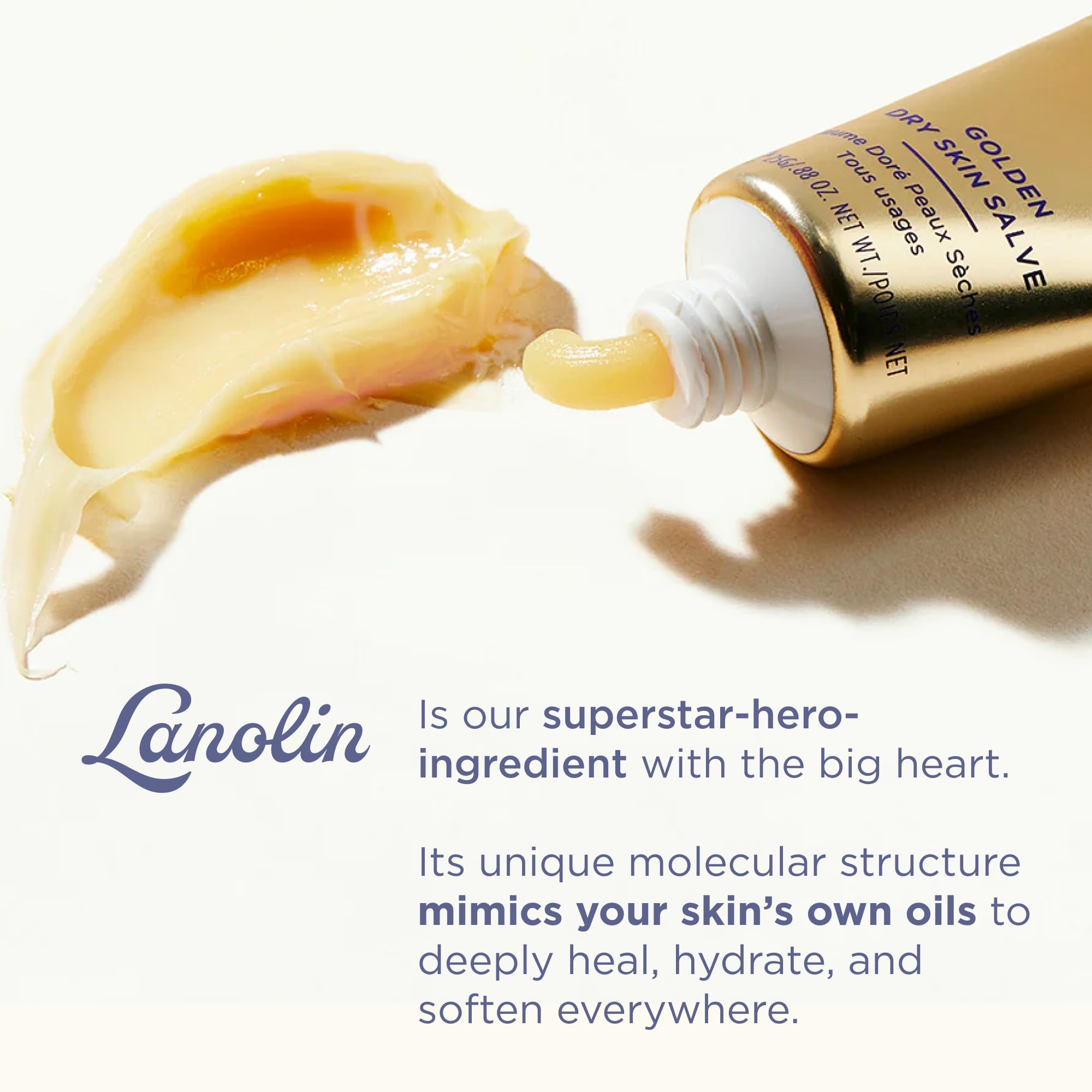 Lanolips Golden Dry Skin Salve applied at night for lasting moisture.