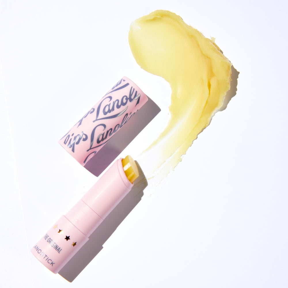 Lanolips Lanostick texture close-up shows creamy lip nourishment.