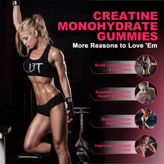 LanranBee creatine gummies label closeup presents collagen and BCAA benefits visually