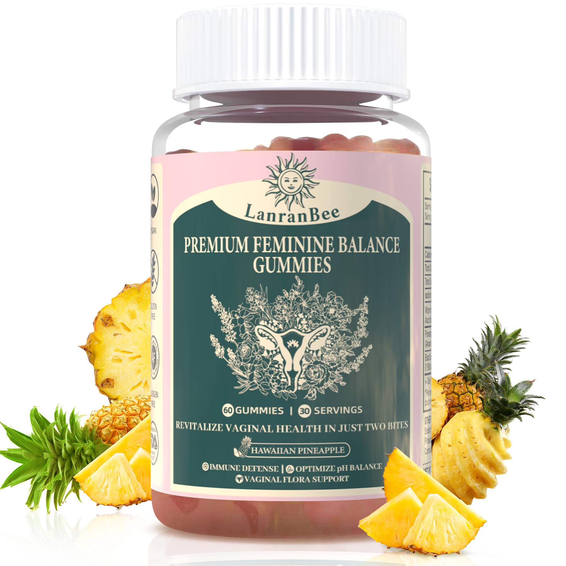 LanranBee Premium Feminine Balance Gummies bottle for daily vaginal probiotic support and pH balance