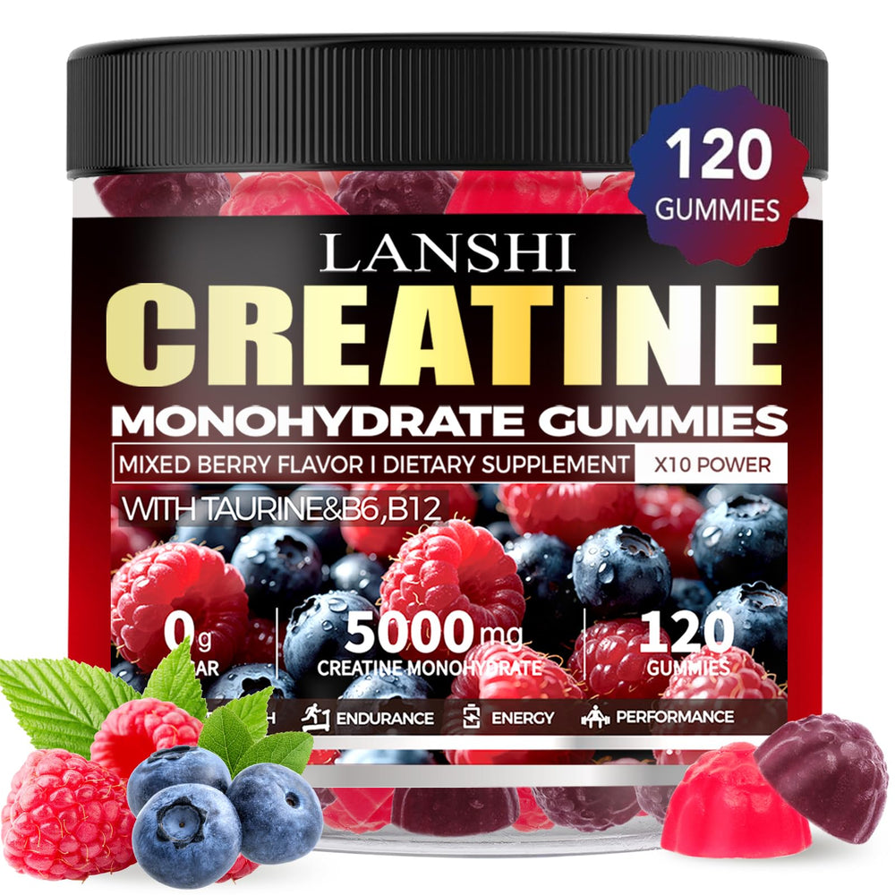 LANSHI Creatine Monohydrate Gummies bottle for convenient on-the-go supplementation.