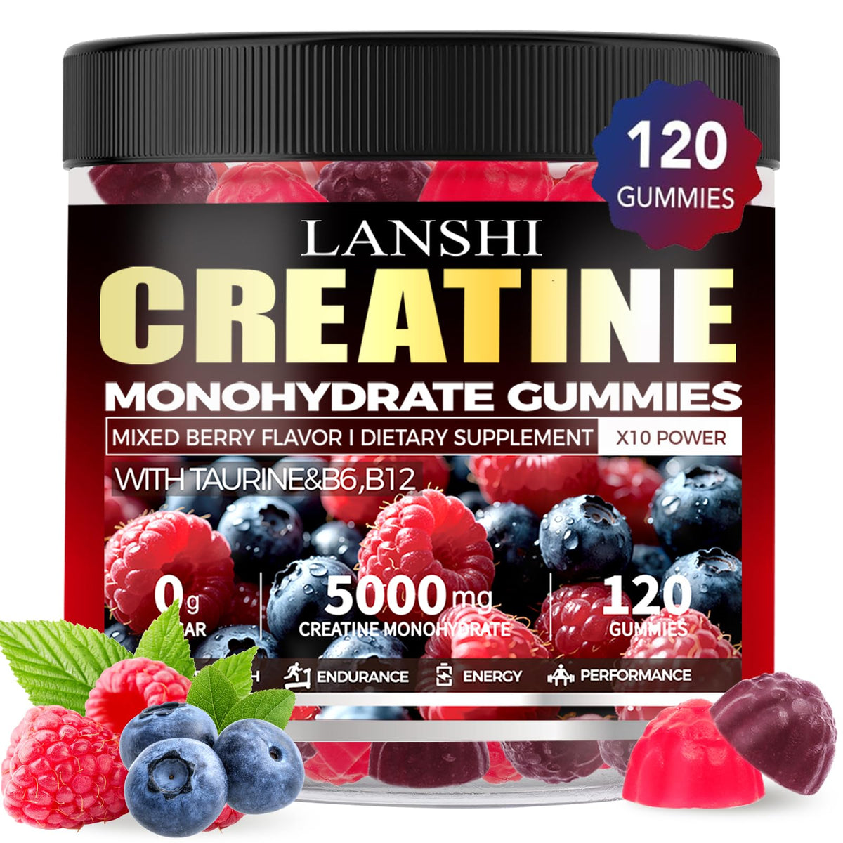 LANSHI Creatine Monohydrate Gummies bottle for convenient on-the-go supplementation.