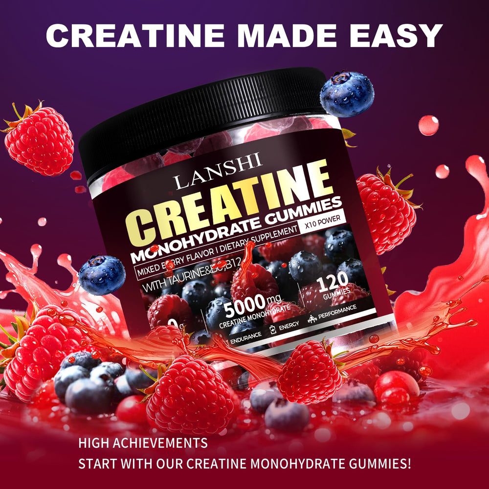 LANSHI Creatine Monohydrate Gummies pour image highlights easy, mess-free dosing.