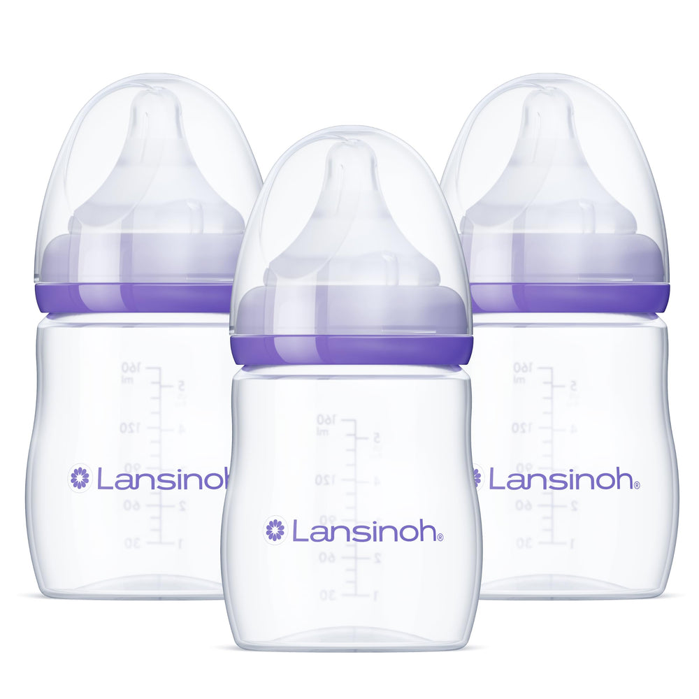 Lansinoh anti-colic bottle 5oz with cap for easy feeding.